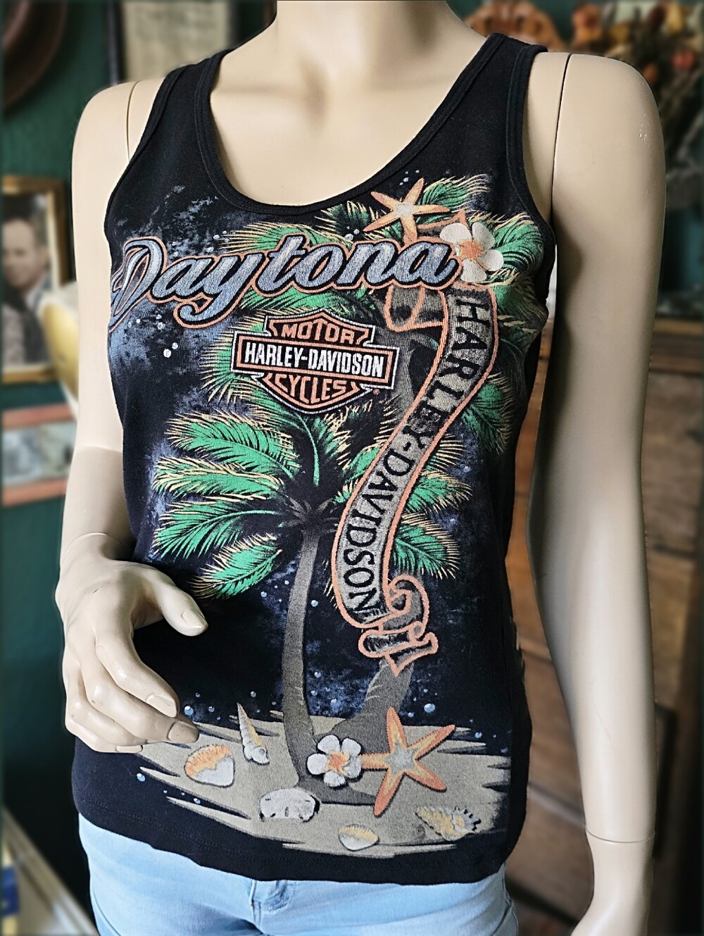 Harley Davidson Daytona Beach Tropical Biker Tank top size XL 100% cotton 2016